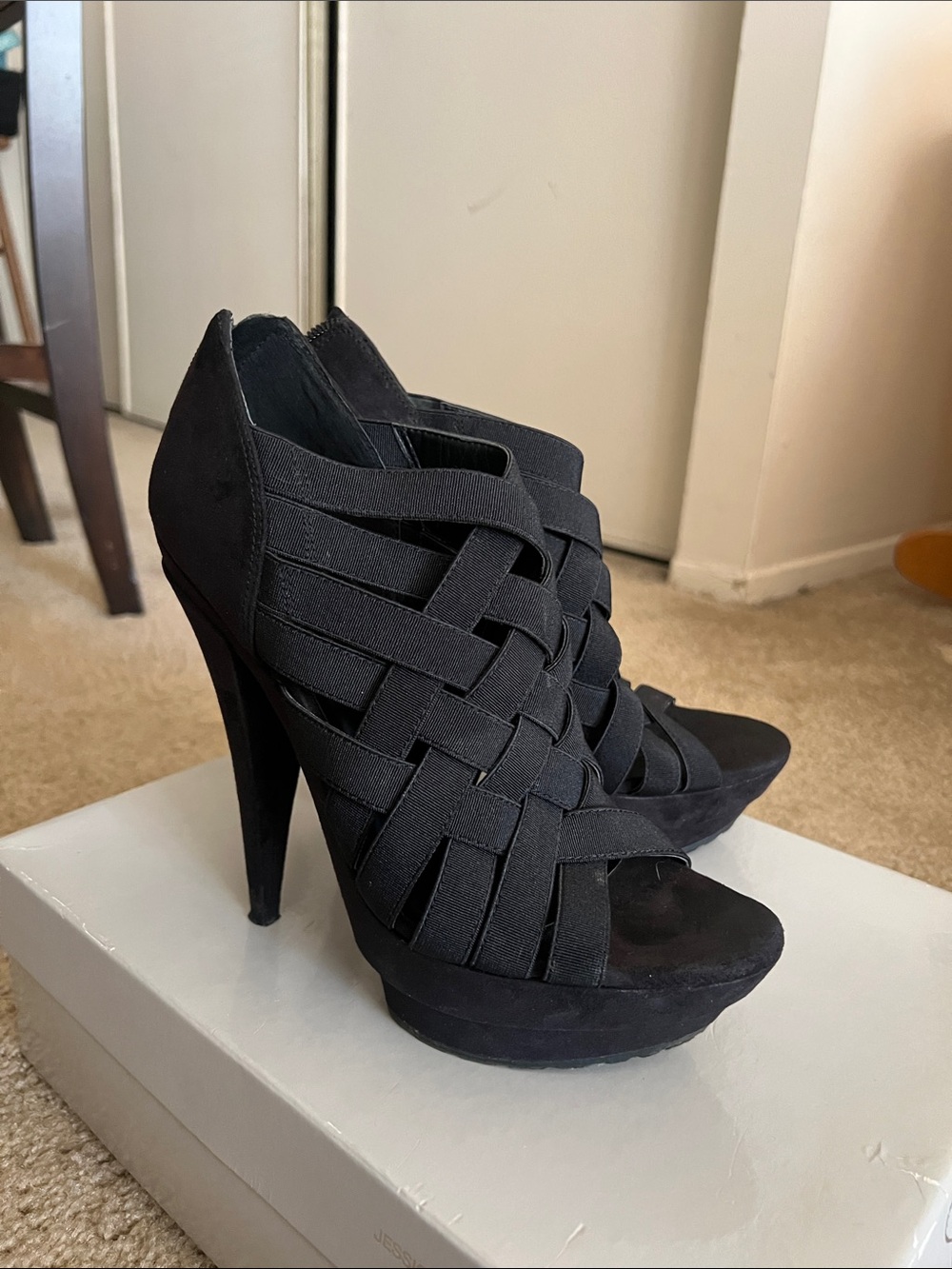 Black Strappy High Heel Platform Sandal - Picture 1 of 4